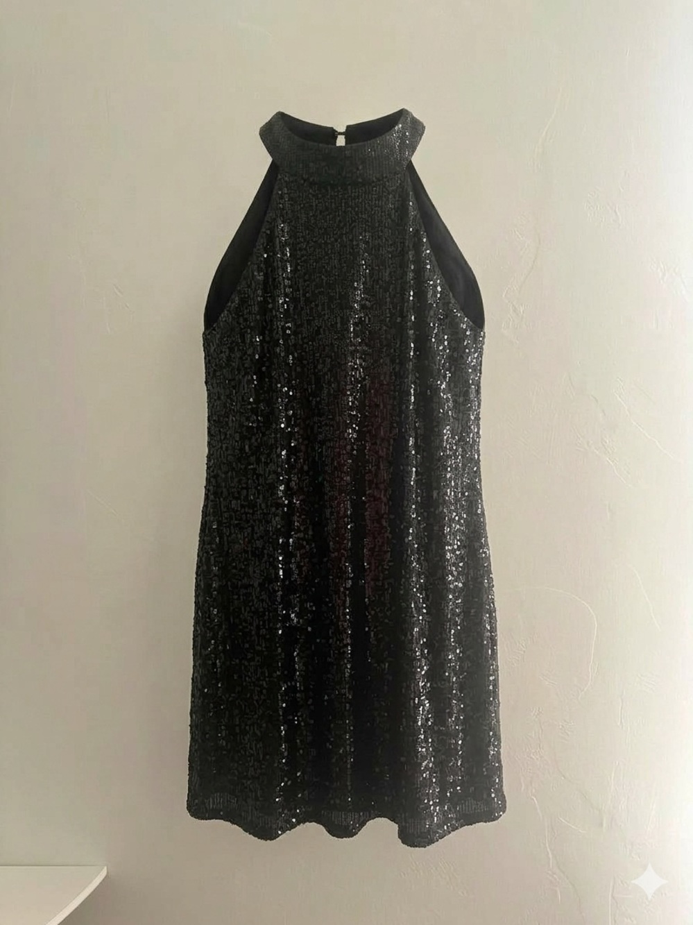 Cable & Gauge Black Sequin Halter Mini Dress